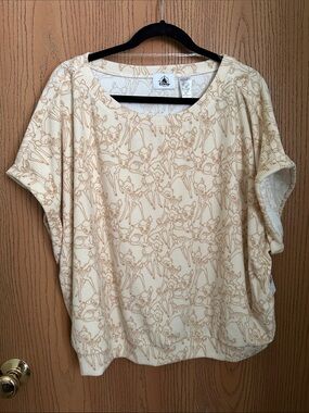 Disney Cream Short Sleeve Floral Line Print Top 1X